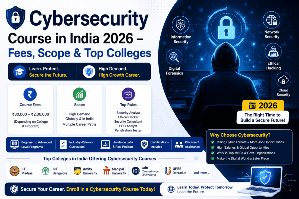 Cybersecurity Course in India 2026 – Fees, Scope & Top Colleges