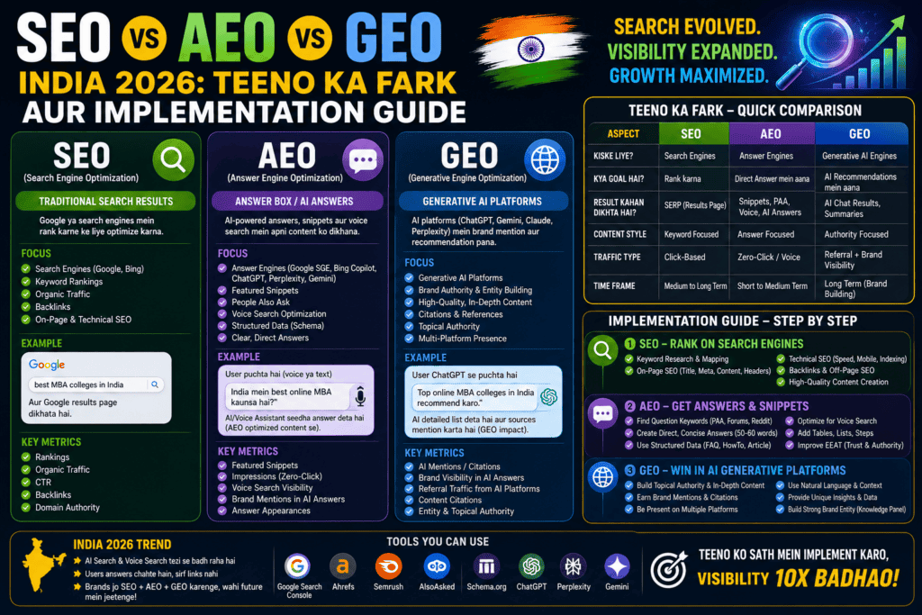 SEO vs AEO vs GEO guide